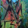 "Grasshopper In Spring" - 16" x 20" acrylic on canvas 
Sharp beauty in season.