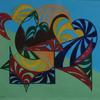 "The Cocoon" acrylic on paper mounted on flloating glass  16" x 20"