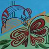"The Butterfly" acrylic on paper mounted on flloating glass  16" x 20"