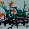 "Thicket" blown watercolor art mounted on flloating glass  12" x 9 1/2 