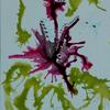 "Hibiscus" blown watercolor art mounted on flloating glass  12" x 9 1/2 