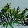 "Jungle" blown watercolor art mounted on flloating glass  12" x 9 1/2 