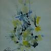 "The Challenger" blown watercolor art mounted on flloating glass  16" x 20"