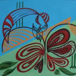 The Butterfly - 16" x 20"  acrylic on paper mounted on floating glass
$150