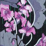 Violets I (Pamela Zambrano Collection) - 8" x 14" acrylic, heavy gel, and ink on canvas with gallery floating frame
$400